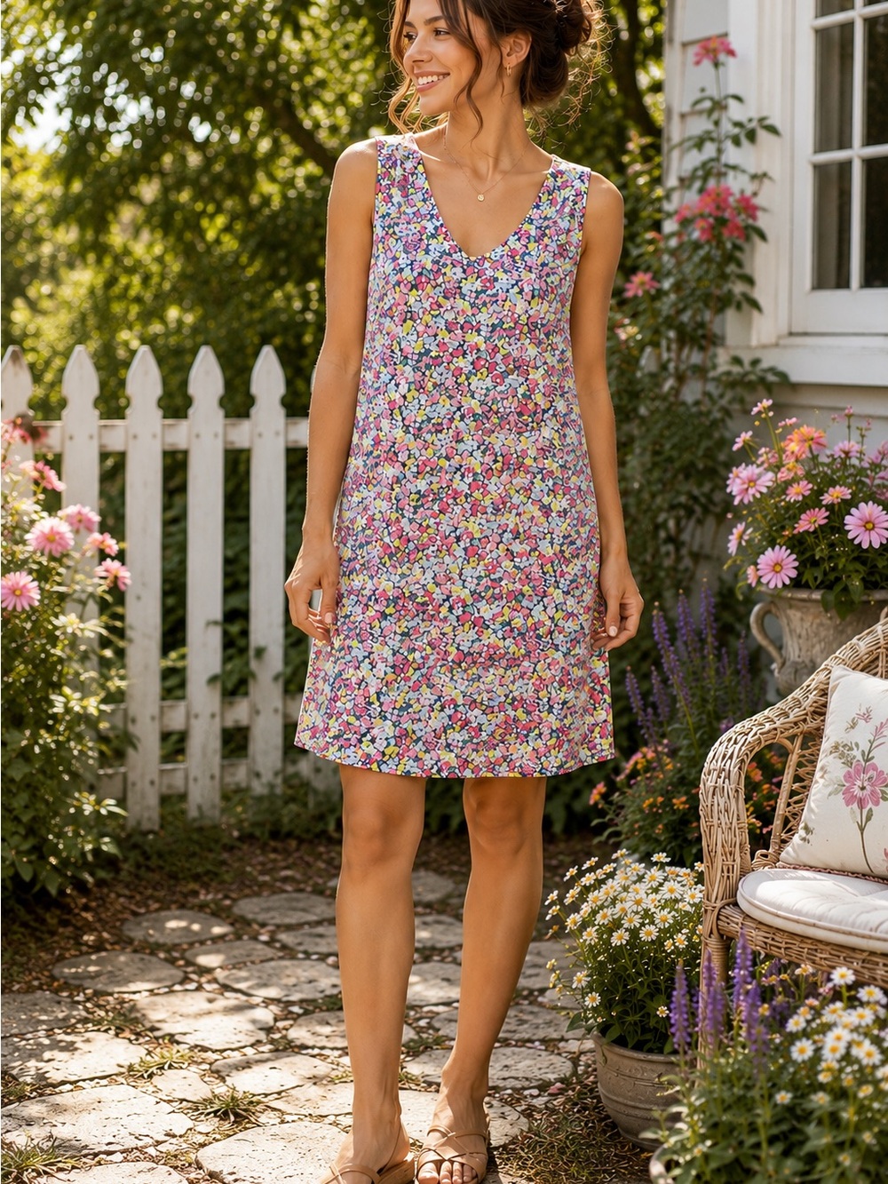 Gap Floral Sleeveless Shift Dress Tie Back V-Neck Rayon Size Medium